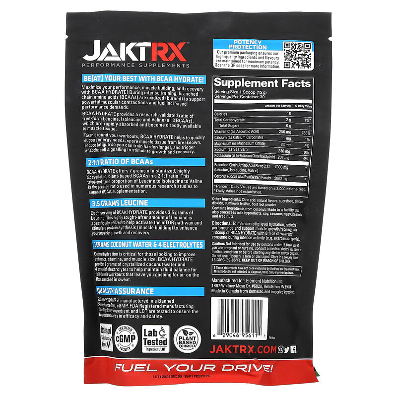 JAKTRX, BCAA Hydrate With Coconut Water & Electrolytes, Cherry Limeade, 12.7 oz (360)