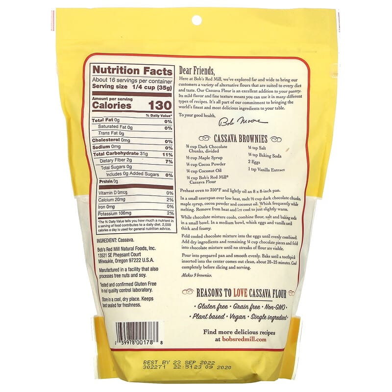 Bob's Red Mill, Cassava Flour, Grain Free, 20 oz (567 g)