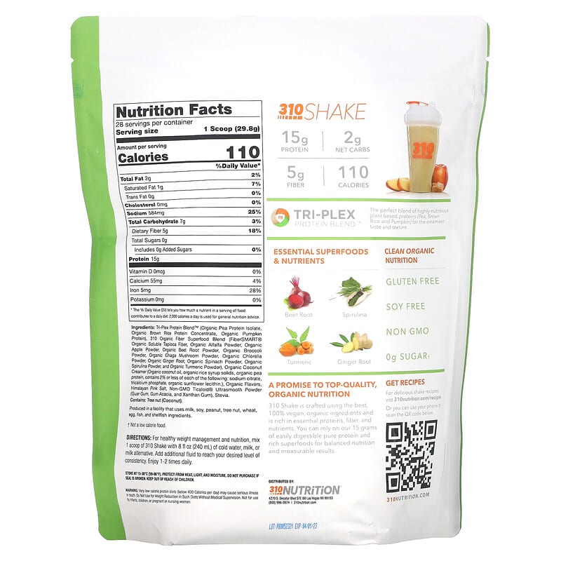 310 Nutrition, Meal Replacement Shake, Salted Caramel, 29.4 oz (834.4 g)