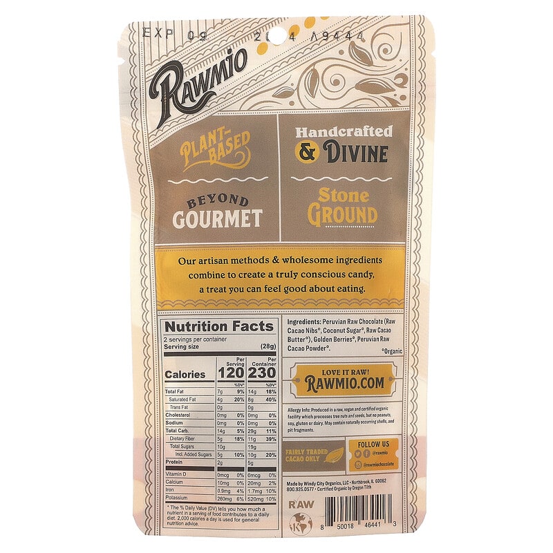 Rawmio, Chocolate Covered Golden Berries, 70% Dark Raw Chocolate, 2 oz (56.7 g)