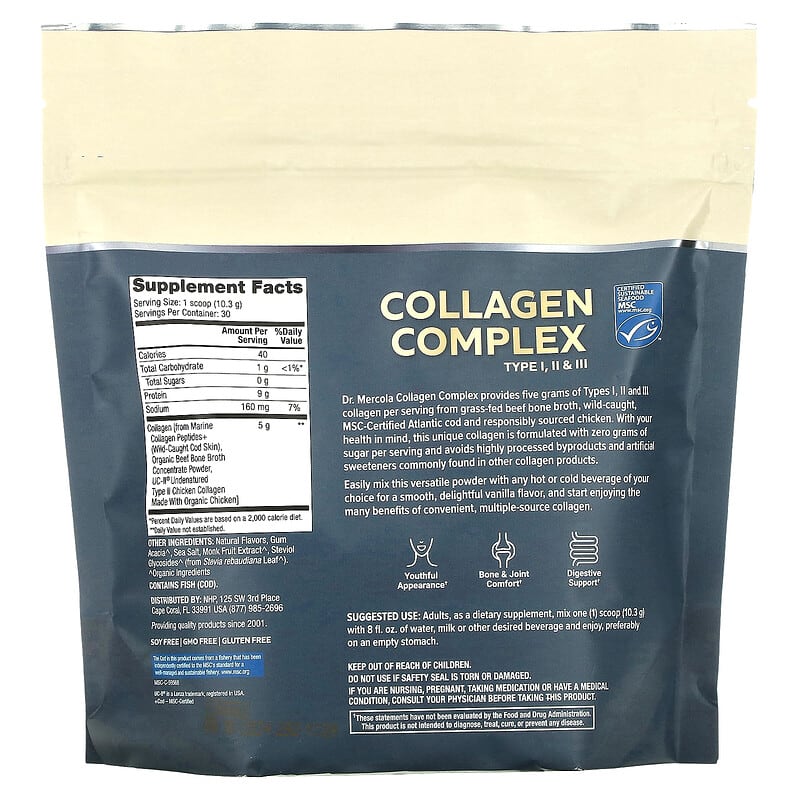 Dr. Mercola, Collagen Complex Type l, ll & lll, Vanilla, 5 g, 10.89 oz (309 g)