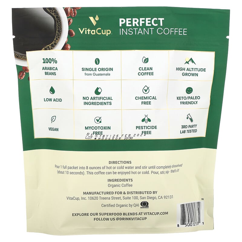 VitaCup, Perfect Instant Coffee, Dark Roast, 24 On-The-Go Sticks, 0.09 oz (2.5 g) Each