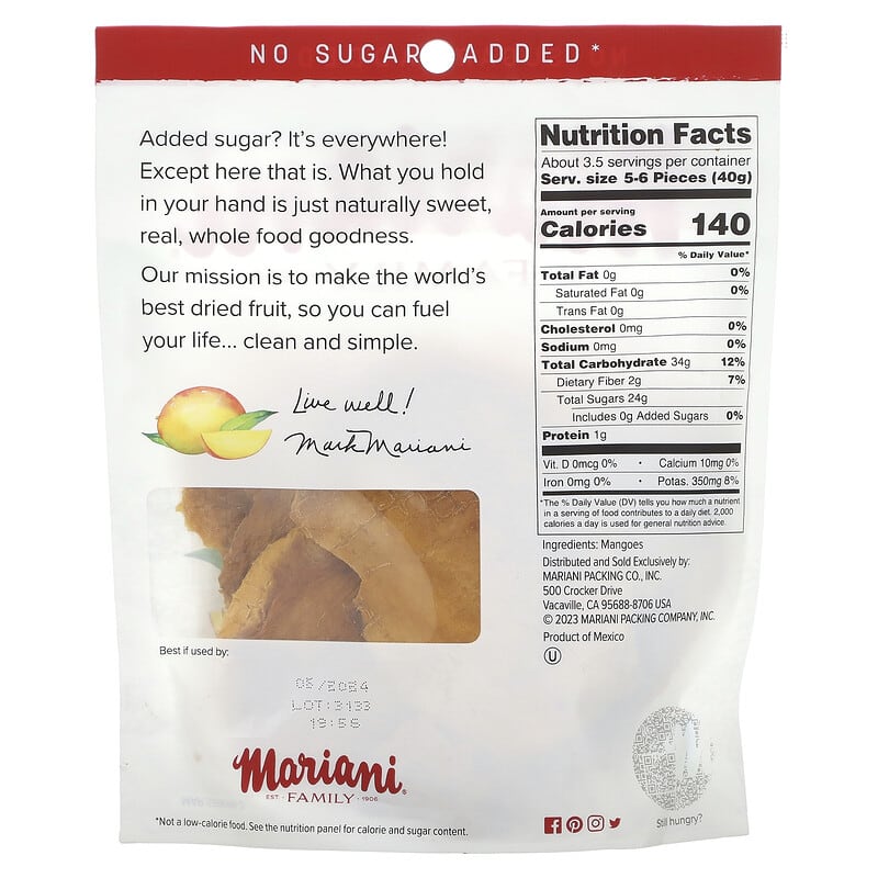 Mariani Dried Fruit, Family, Mango, 5 oz (142 g)