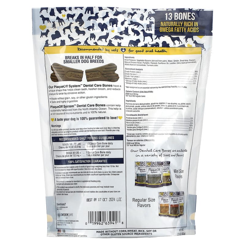 ProDen, PlaqueOff System, Dental Care Bones, For Dogs, Chicken & Pumpkin, 13 Bones, 17 oz (482 g)