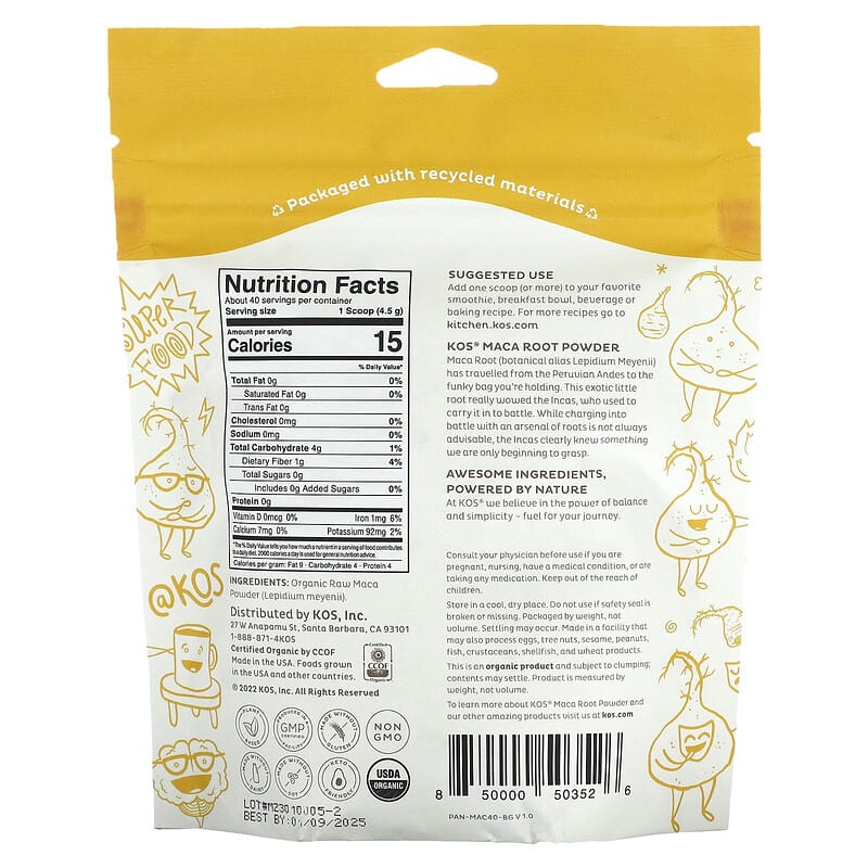 KOS, Organic Maca Root Powder, 6.34 oz (180 g)