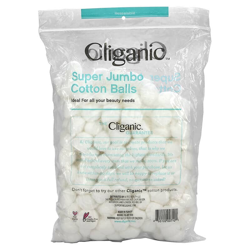 Cliganic, Super Jumbo Cotton Balls, 200 Count