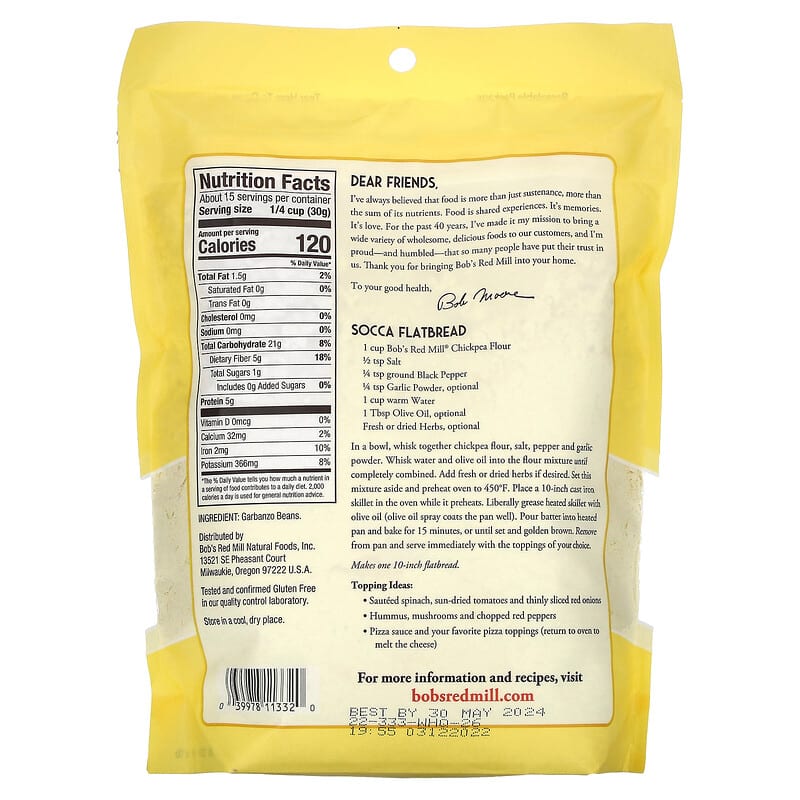 Bob's Red Mill, Chickpea Flour, Gluten Free, 1 lb (454 g)