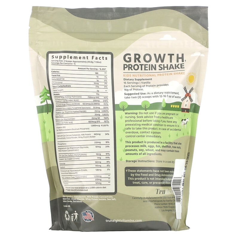 TruHeight, Growth, Protein Shake, For Kids 5+, Vanilla, 1.48 lbs (672 g)