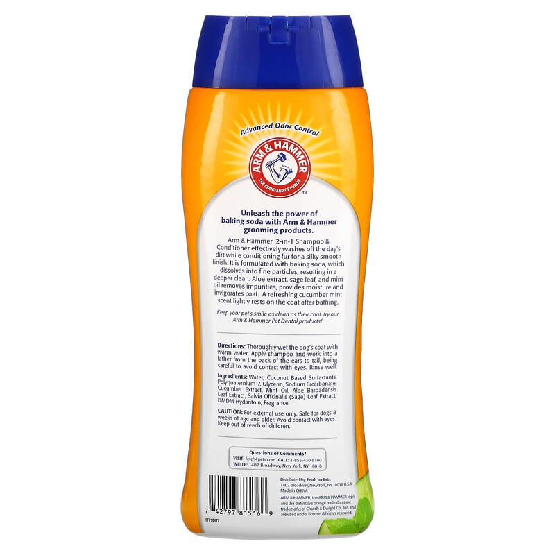 Arm & Hammer, 2-In-1 Shampoo & Conditioner For Pets, Cucumber Mint, 20 fl oz (591 ml)