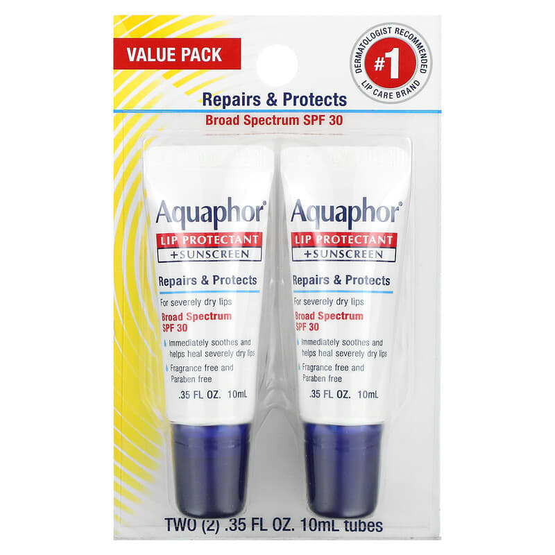 Aquaphor, Lip Protectant + Sunscreen, SPF 30, 2 Tubes, 0.35 fl oz (10 ml) Each