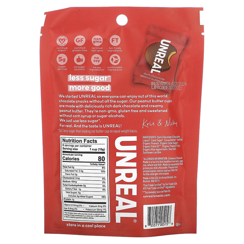 Unreal, Dark Chocolate Peanut Butter Cups, 4.2 oz (120 g)