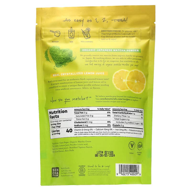 Sencha Naturals, Matcha Lemonade, Ice Tea Mix, 7 oz (200 g)