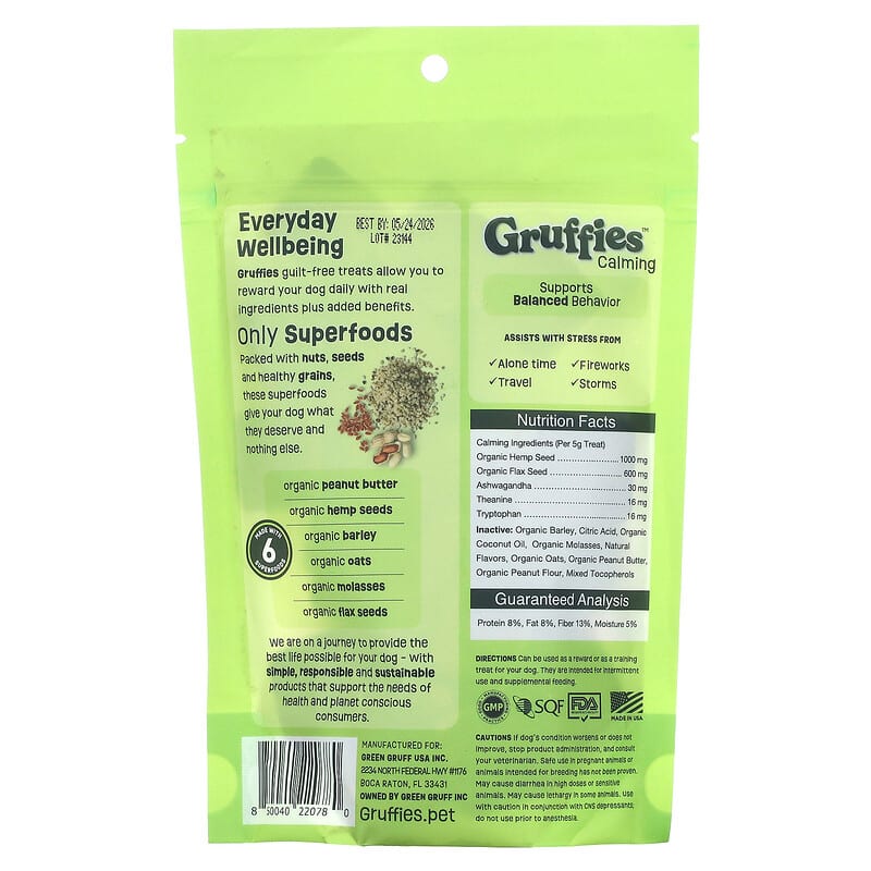 Green Gruff, Gruffies Calming, Peanut Butter Dog Treats, 6 oz (170 g)