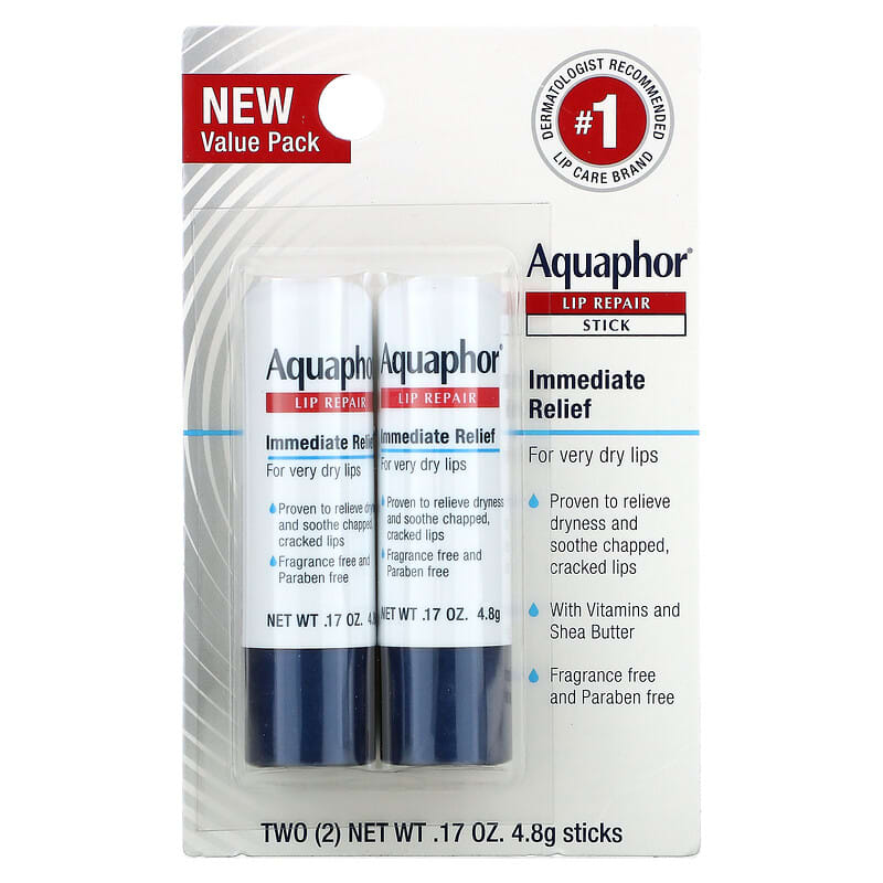 Aquaphor, Lip Repair Stick, Immediate Relief, 2 Sticks, 0.17 oz (4.8 g)