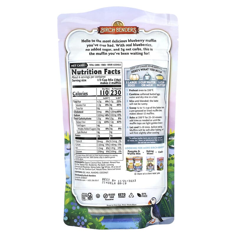 Birch Benders, Muffin Mix, Keto, Blueberry , 8 oz (227 g)