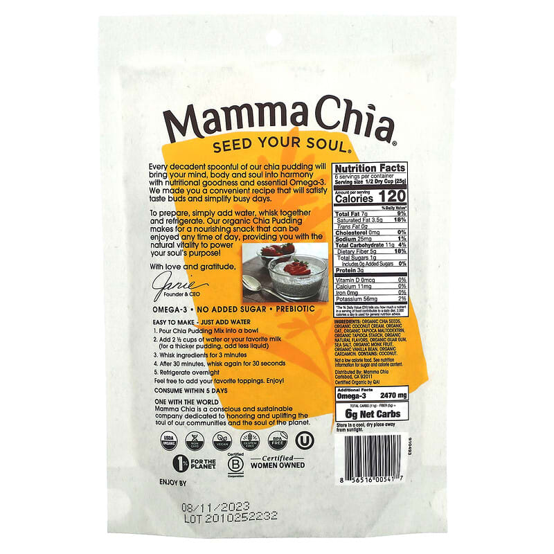 Mamma Chia, Chia Pudding Mix, Vanilla Bean, 5.3 oz (150 g)