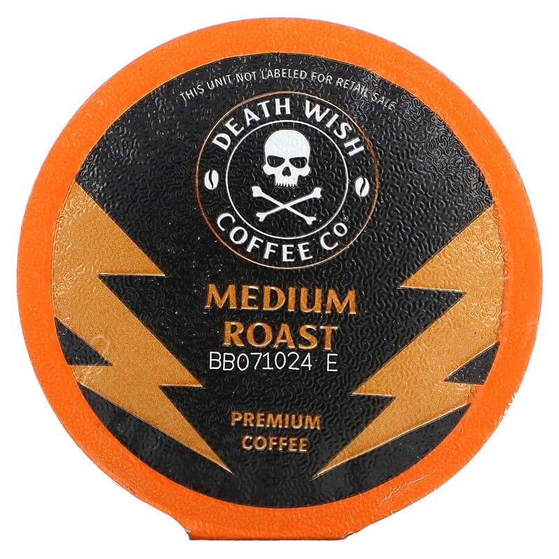 Death Wish Coffee, The World's Strongest Coffee, Medium Roast, 10 Single Serve Coffee Pods, 0.44 oz (12.5 g) Each