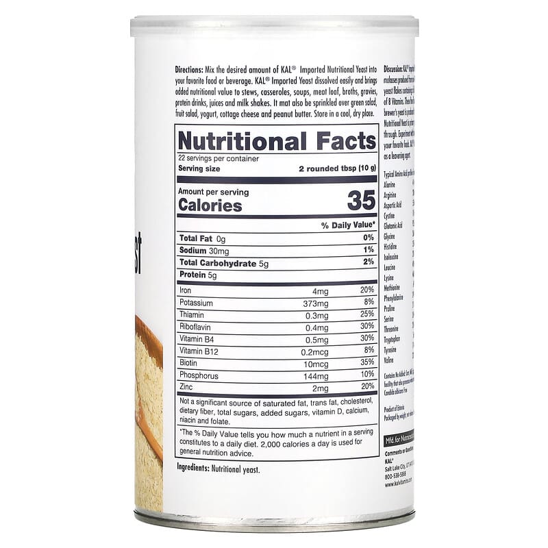 KAL, Imported Nutritional Yeast Flakes, Unsweetened, 7.8 oz (220 g)