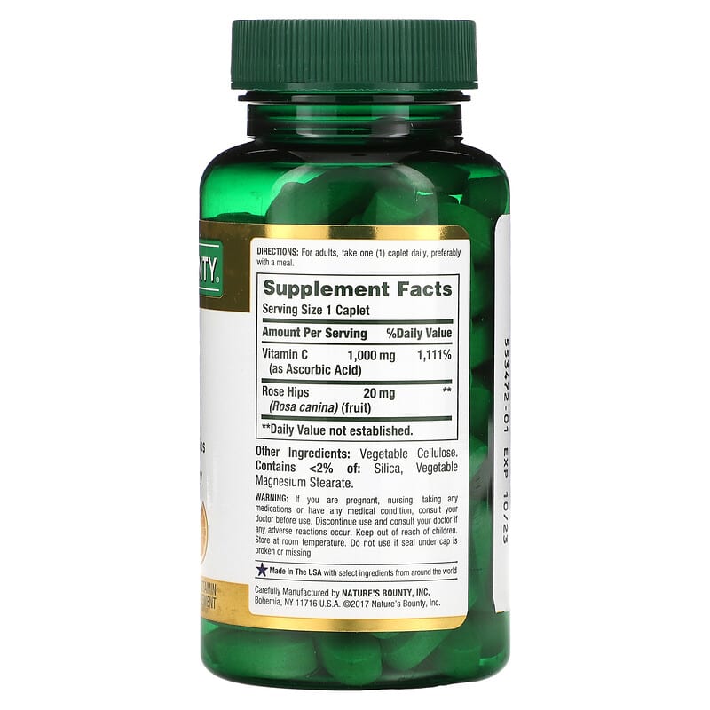 Nature's Bounty, Vitamin C with Rose Hips, 1,000 mg, 100 Coated Caplets