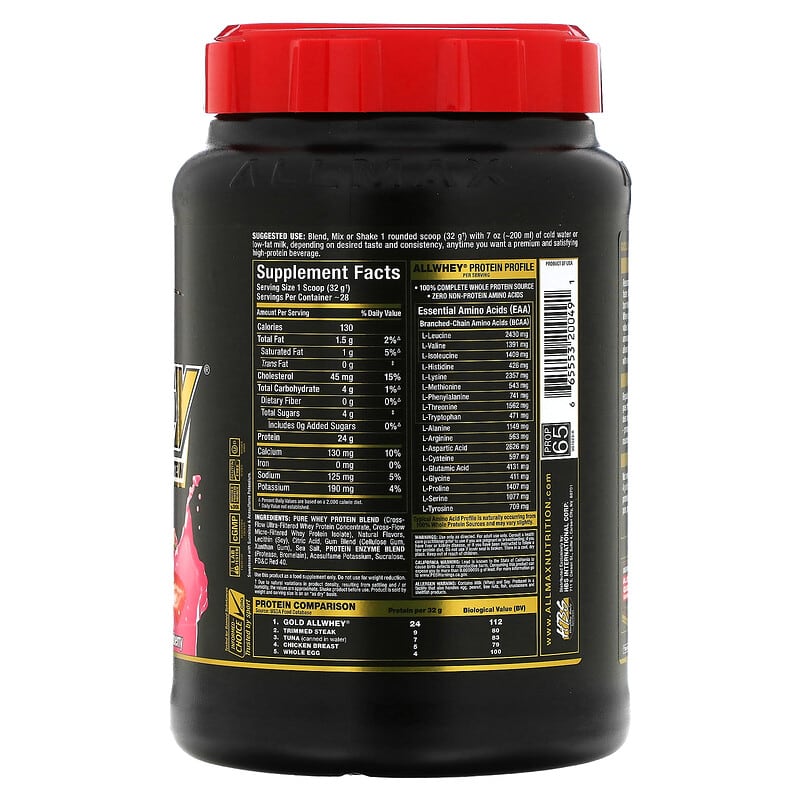 ALLMAX, Gold AllWhey, Premium Whey Protein, Strawberry, 2 lbs (907 g)