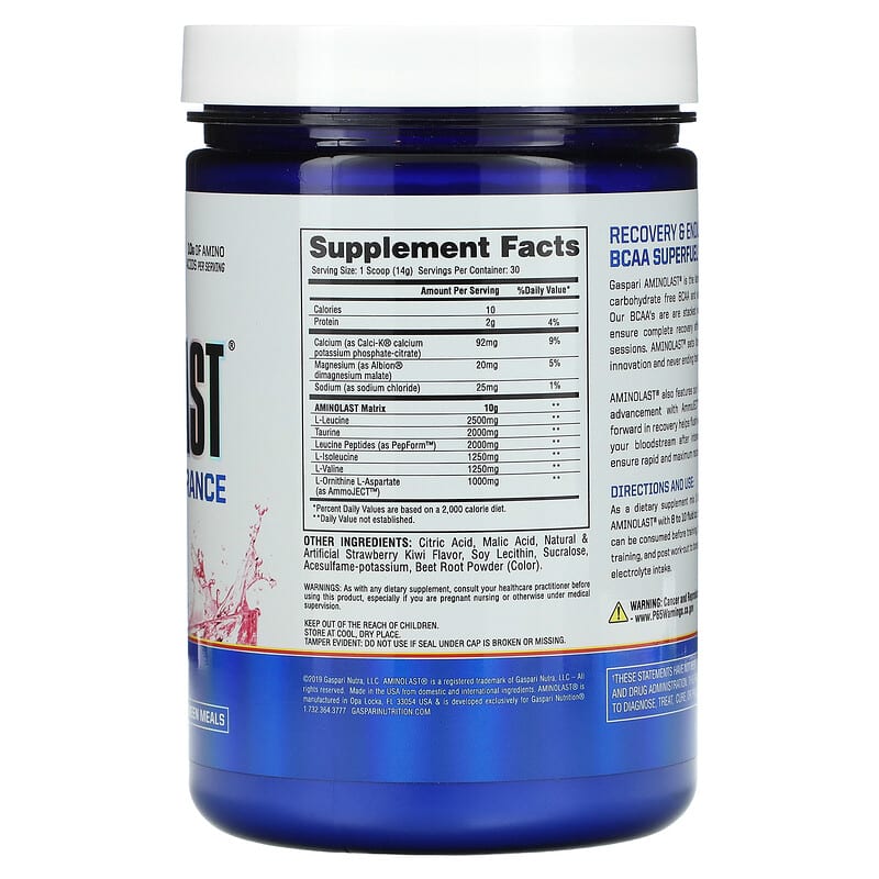 Gaspari Nutrition, Aminolast, Recovery & Endurance BCAA Superfuel, Strawberry Kiwi, 14.8 oz (420 g)