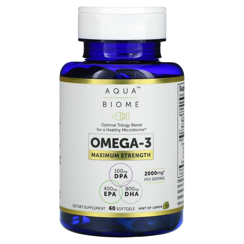 Enzymedica, Aqua Biome, Omega-3, Maximum Strength, Lemon, 1,000 mg, 60 Softgels