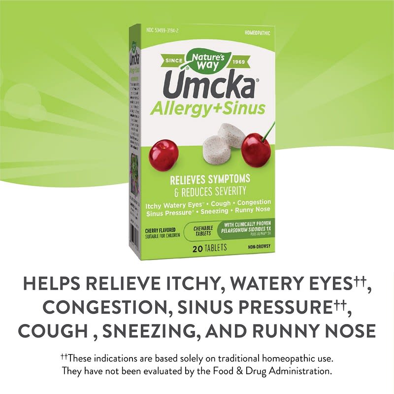 Nature's Way, Umcka, Allergy + Sinus, Cherry, 20 Tablets