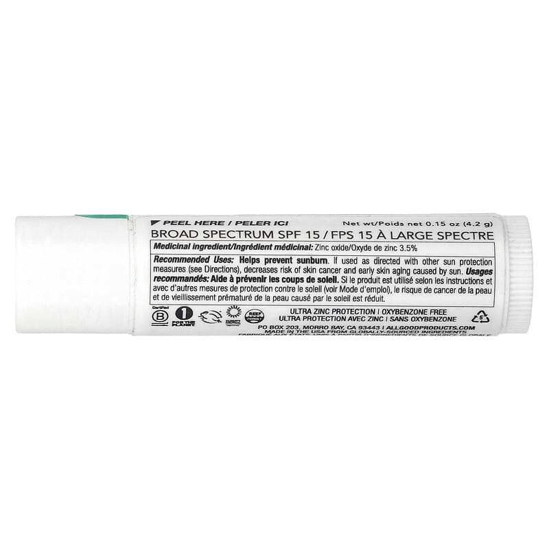 All Good Products, Lip Balm, SPF 15, Spearmint, 0.15 oz (4.2 g)