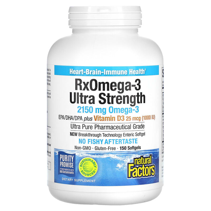 Natural Factors, RxOmega-3 with Vitamin D3, Ultra Strength, 1,075 mg, 150 Softgels