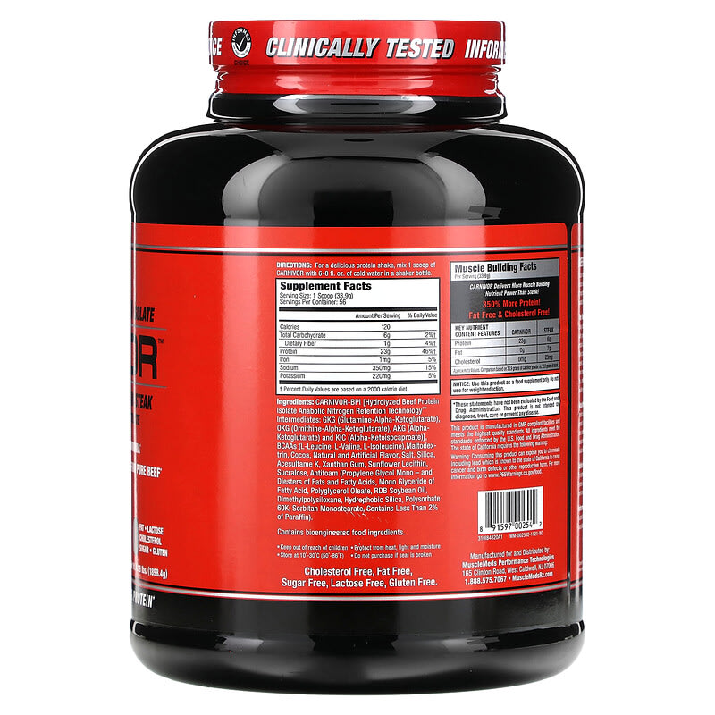 MuscleMeds, Carnivor, Bioengineered Beef Protein Isolate, Chocolate, 4.19 lbs (1898.4 g)