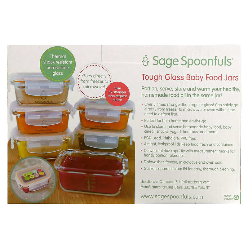 Sage Spoonfuls, Tough Glass Baby Food Jars, 6 Pack, 4 oz (120 ml) Each