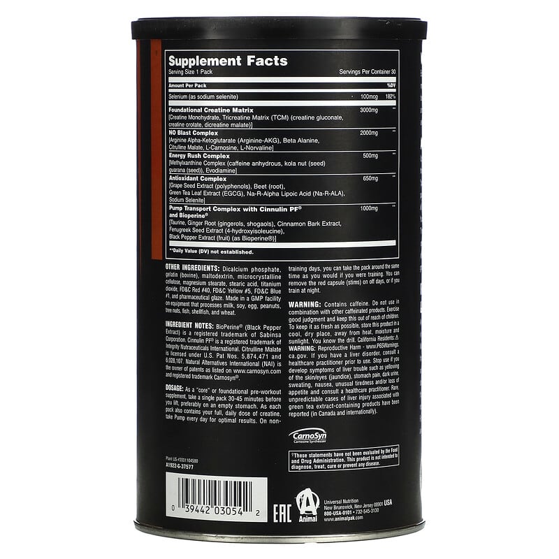 Animal, Pump,  Muscle Volumizing Preworkout Pack, 30 Packs