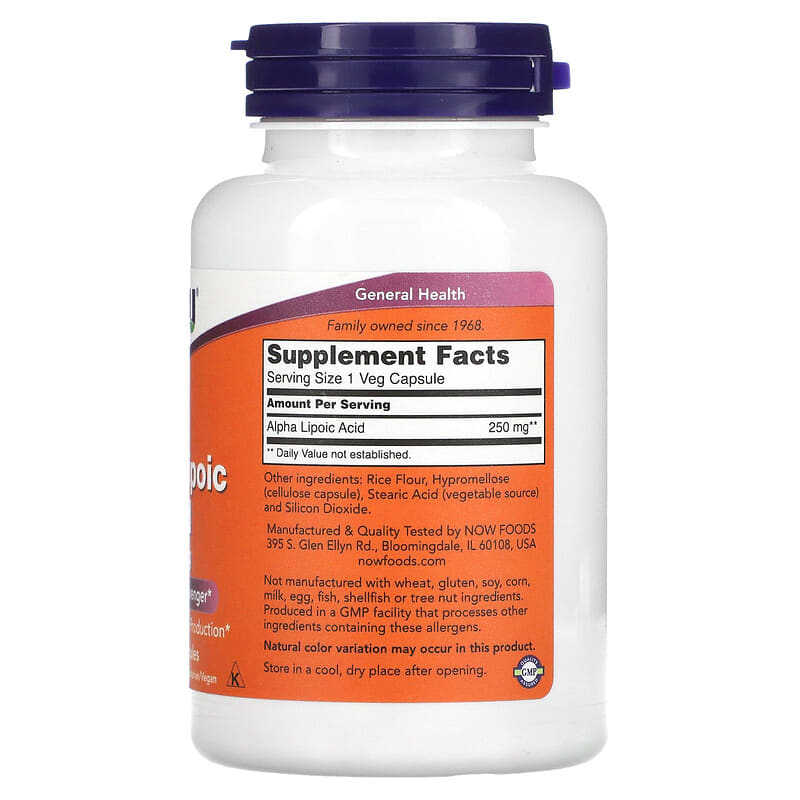 NOW Foods, Alpha Lipoic Acid, 250 mg, 120 Veg Capsules