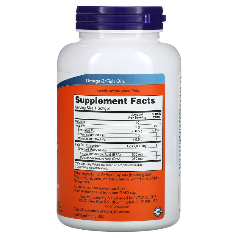 NOW Foods, Ultra Omega-3, 500 EPA / 250 DHA, 180 Enteric Coated Softgels