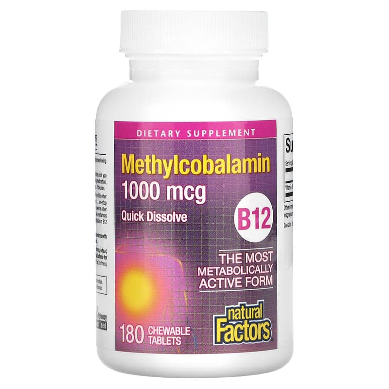 Natural Factors, B12, Methylcobalamin, 1,000 mcg, 180 Chewable Tablets