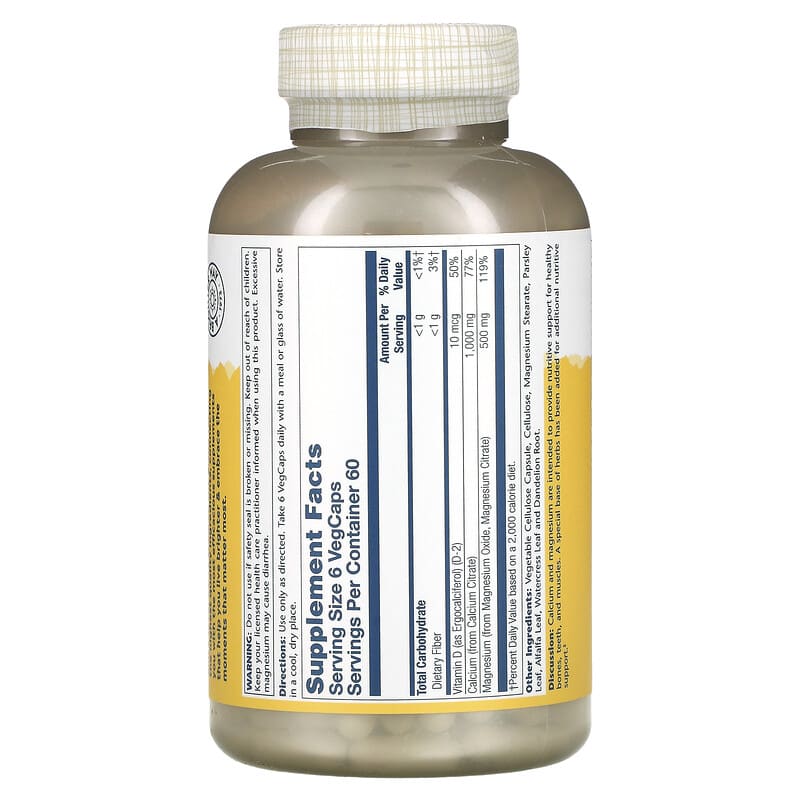 Solaray, Cal-Mag Citrate with Vitamin D2, 2:1 Ratio, 360 VegCaps