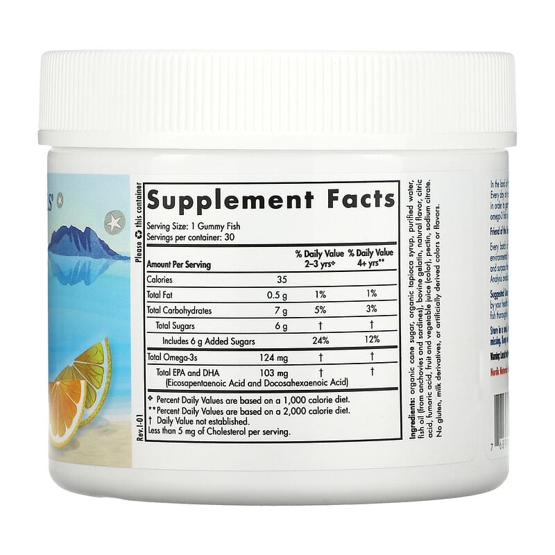 Nordic Naturals, Nordic Omega-3 Gummy Fish, Tangerine Treats, 124 mg, 30 Gummy Fish