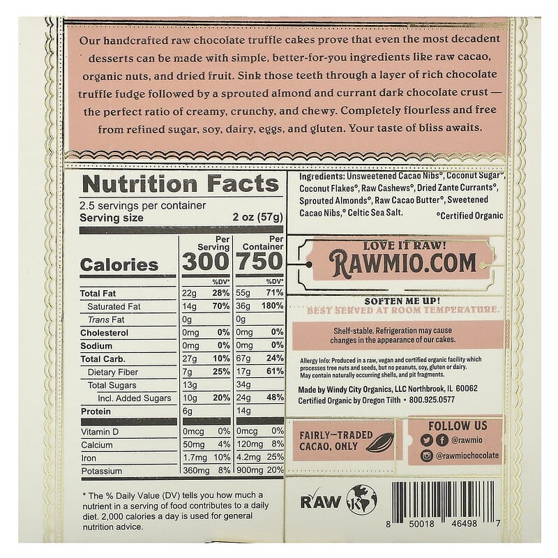 Rawmio, Organic Raw Chocolate Mini Truffle Cake,  5 oz (142 g)