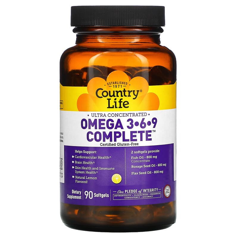 Country Life, Ultra Concentrated Omega 3-6-9 Complete, Natural Lemon, 90 Softgels