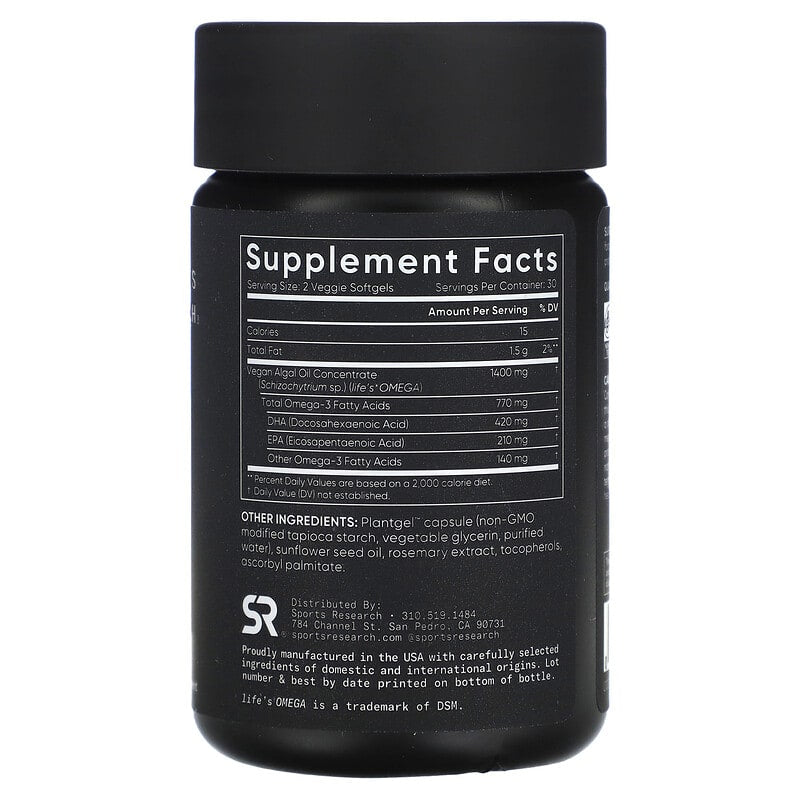 Sports Research, Vegan Omega-3, 60 Veggie Softgels