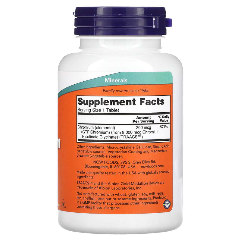 NOW Foods, GTF Chromium, 200 mcg, 250 Tablets