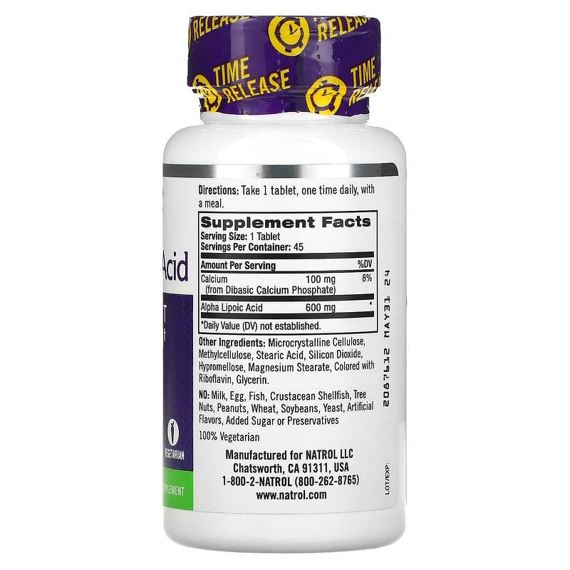 Natrol, Alpha Lipoic Acid, Time Release, 600 mg, 45 Tablets