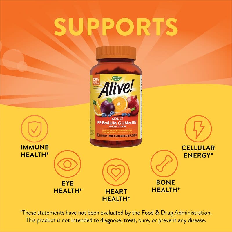 Nature's Way, Alive! Adult Premium Gummies Multivitamin, Grape and Cherry, 90 Gummies