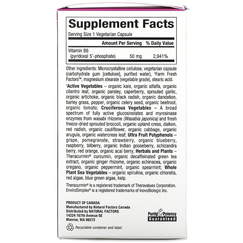 Natural Factors, BioCoenzymated, B6, Pyridoxal 5'-Phosphate, 50 mg, 30 Vegetarian Capsules