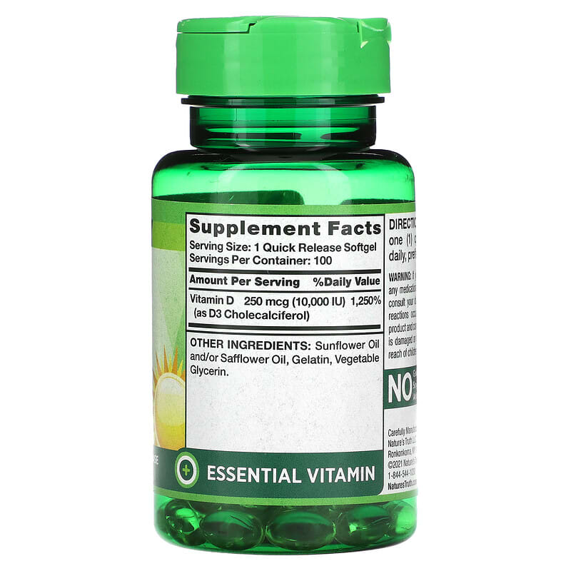 Nature's Truth, Vitamin D3, High Potency , 250 mcg (10,000 IU), 100 Quick Release Softgels