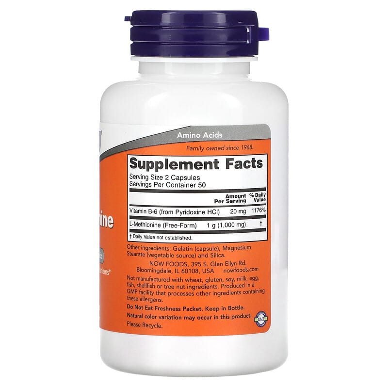 NOW Foods, L-Methionine, 500 mg, 100 Capsules