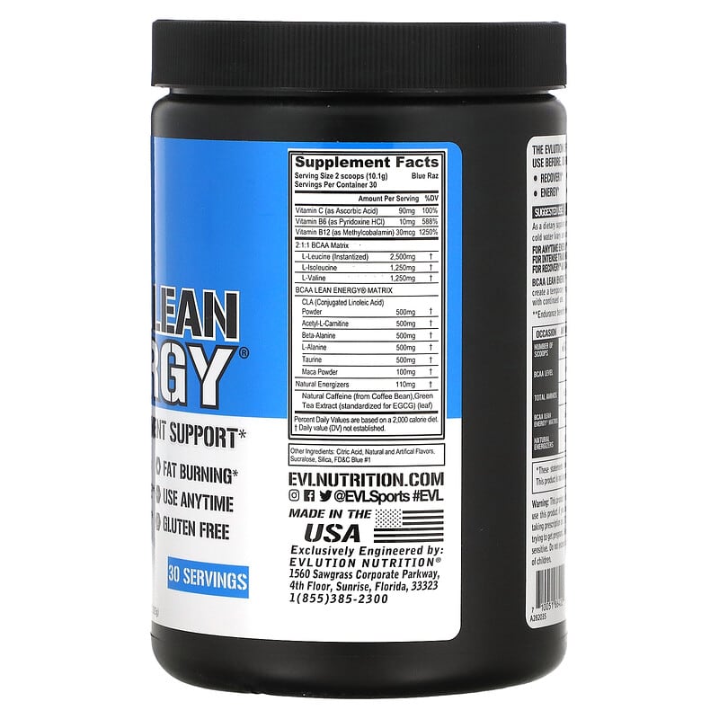 EVLution Nutrition, BCAA LEAN ENERGY, Weight Management Support, Blue Raz, 10.69 oz (303 g)