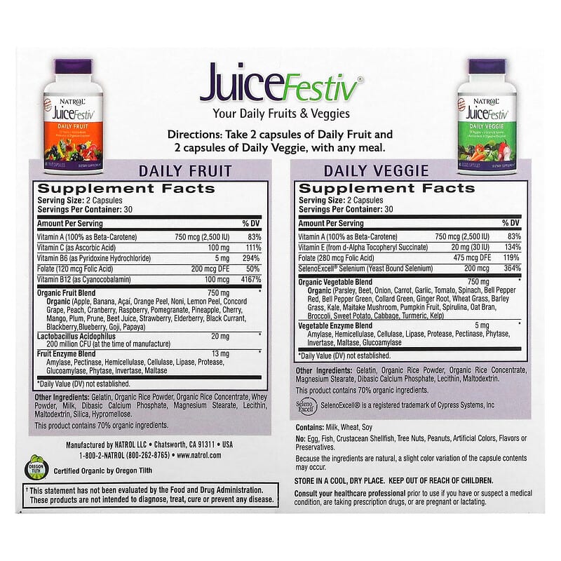 Natrol, JuiceFestiv, 2 Bottles, 60 Capsules Each