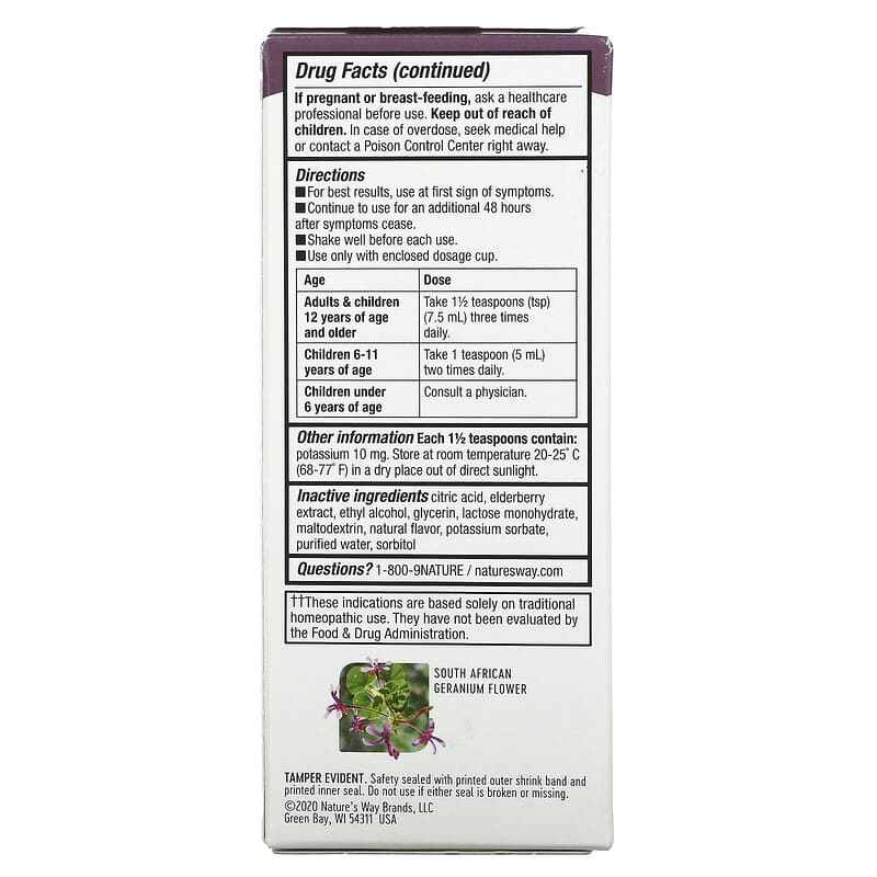 Nature's Way, Umcka, Cold+Flu, Elderberry Soothing Syrup, Berry, 4 fl oz (120 ml)