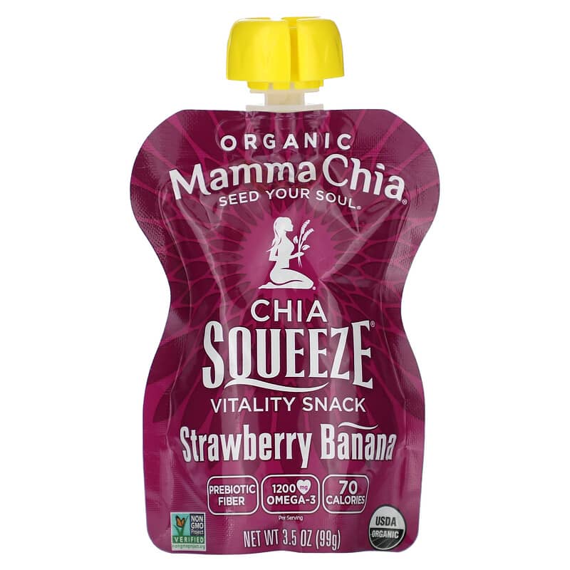 Mamma Chia, Organic Chia Squeeze Vitality Snack, Strawberry Banana, 4 Pack, 3.5 oz (99 g) Each